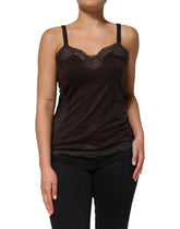 Dolce & Gabbana Dark Brown Lace Trim Wool Sleeveless Tank Top